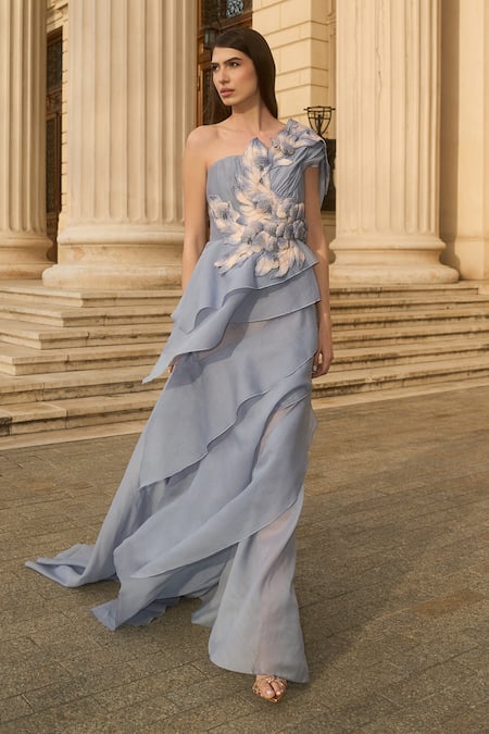 Supria Munjal Silver Blue Organza Designer Gown 