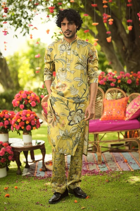 Mahima Mahajan Old Gold Floral Kurta Pant Set 