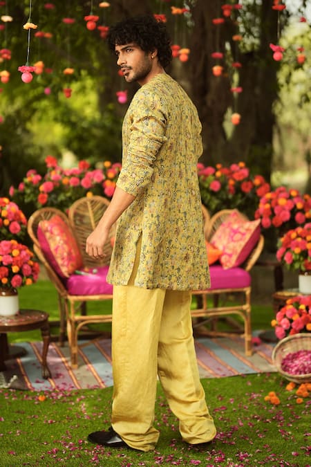 Mahima Mahajan Old Gold Linen Satin Kurta & Pant Set 