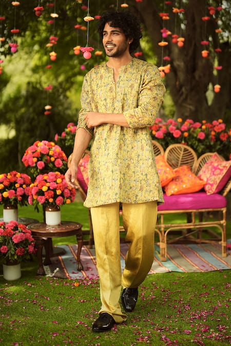 Mahima Mahajan Old Gold Linen Satin Kurta & Pant Set 