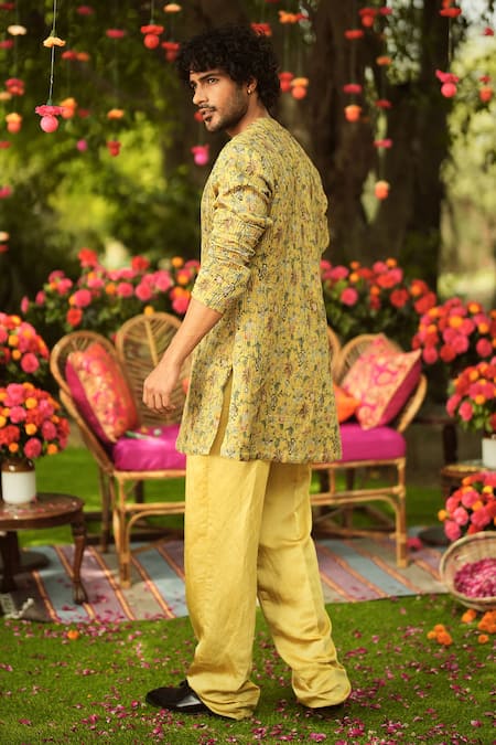 Mahima Mahajan Old Gold Linen Satin Kurta Pant Set 