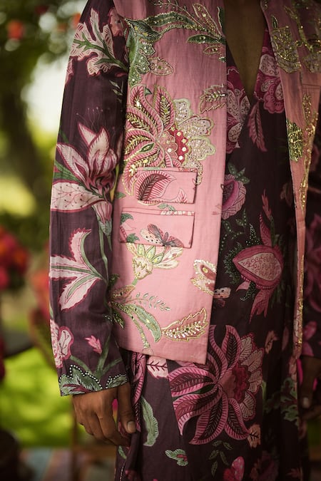 Buy_Mahima Mahajan_Pink Linen, Satin Zari Designer Nehru Jacket  _Online_at_Aza_Fashions