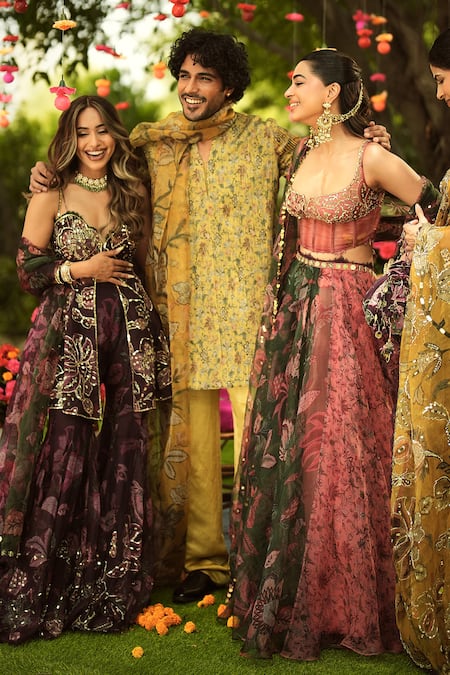 Shop_Mahima Mahajan_Pink Organza Embroidery, Sequins Round Neck Designer Lehenga Set 