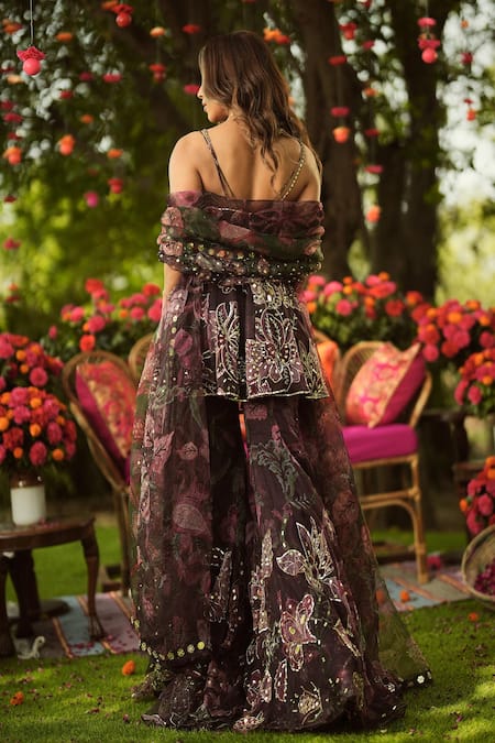 Mahima Mahajan Burgundy Designer Kurta Sharara Set 