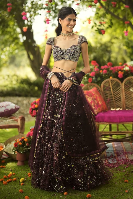 Mahima Mahajan Burgundy Designer Lehenga Set 