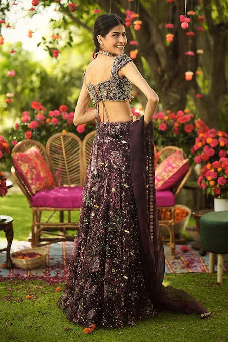 Mahima Mahajan Burgundy Designer Lehenga Set 