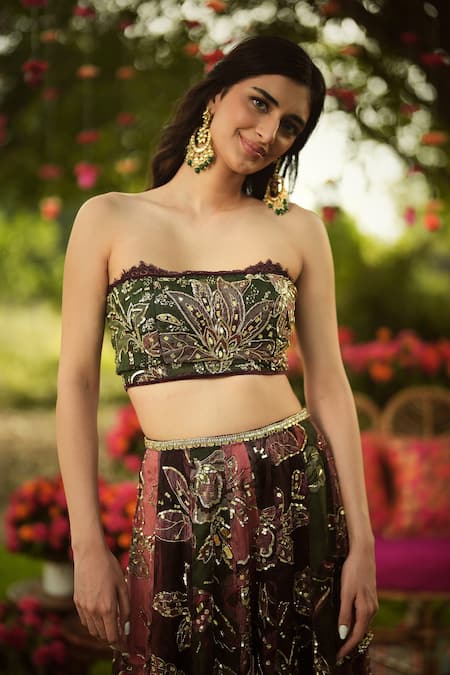 Buy Mahima Mahajan Pink Organza Sequins, Embroidery, Beads Bandeau Neck Mehreen Set Online at Aza Fashions Buy_Mahima Mahajan_Pink Organza Sequins, Embroidery, Beads Bandeau Neck Mehreen Set _Online_at_Aza_Fashions