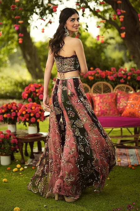 Mahima Mahajan Pink Organza Sequins, Embroidery, Beads Bandeau Neck Mehreen Set at Aza Fashions Mahima Mahajan_Pink Organza Sequins, Embroidery, Beads Bandeau Neck Mehreen Set _at_Aza_Fashions