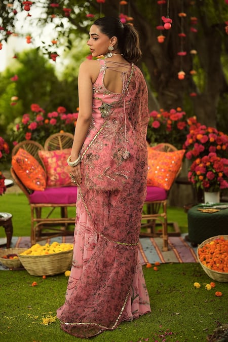 Shop Mahima Mahajan Pink Georgette, Organza Sequins, Embroidery Square Neck Floral Kurta Set at Aza Fashions Shop_Mahima Mahajan_Pink Georgette, Organza Sequins, Embroidery Square Neck Floral Kurta Set _at_Aza_Fashions