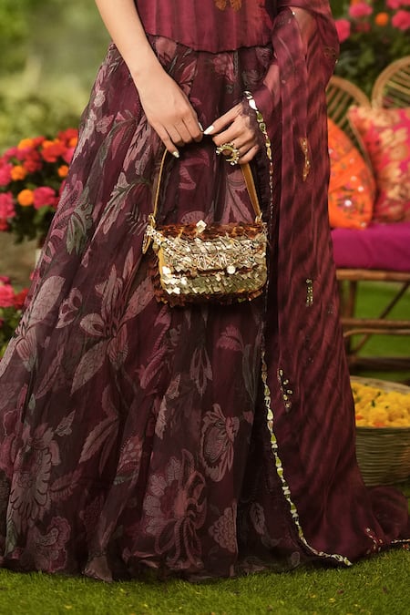 Shop_Mahima Mahajan_Burgundy Organza Embroidery, Sequins Designer Corset Kurta And Dupatta Set _Online_at_Aza_Fashions