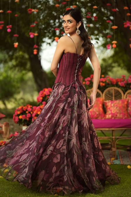 Mahima Mahajan Burgundy Designer Corset Kurta & Dupatta Set 