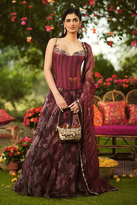 Mahima Mahajan Burgundy Designer Corset Kurta & Dupatta Set 