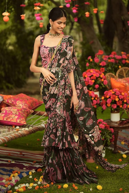 Shop_Mahima Mahajan_Green Twill, Lycra Square Neck Pine Designer Corset Top _Online_at_Aza_Fashions