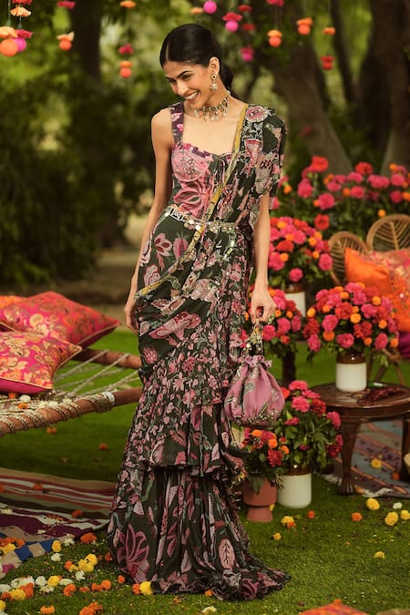 Mahima Mahajan_Green Twill, Lycra Square Neck Pine Designer Corset Top _at_Aza_Fashions