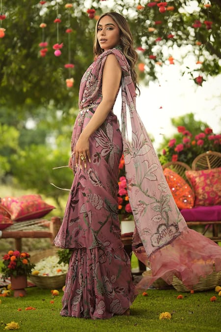 Shop_Mahima Mahajan_Pink Lycra Sequins Square Neck Designer Warm Bubblegum Corset Top _at_Aza_Fashions