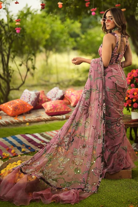 Shop_Mahima Mahajan_Pink Lycra Sequins Square Neck Designer Warm Bubblegum Corset Top 