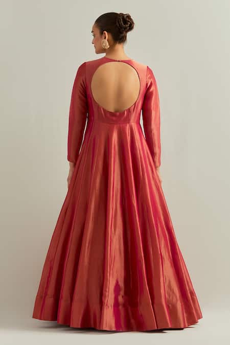 Ikshita Choudhary Rust Red Shimmer Organza Anarkali Set