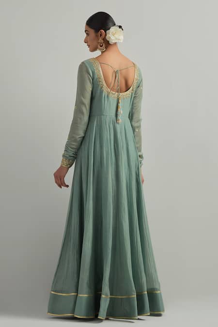 Ikshita Choudhary Cadet Blue Hand Embroidered Anarkali Set