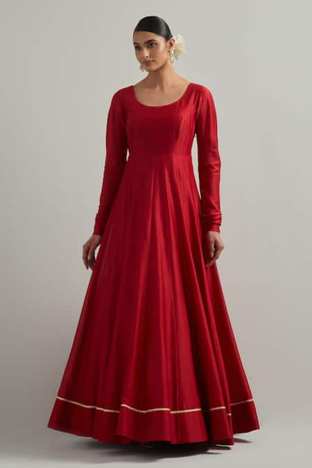 Buy Ikshita Choudhary Red Chanderi, Organza Embroidery Round Neck Hand Anarkali Set Online at Aza Fashions Buy_Ikshita Choudhary_Red Chanderi, Organza Embroidery Round Neck Hand Anarkali Set _Online_at_Aza_Fashions