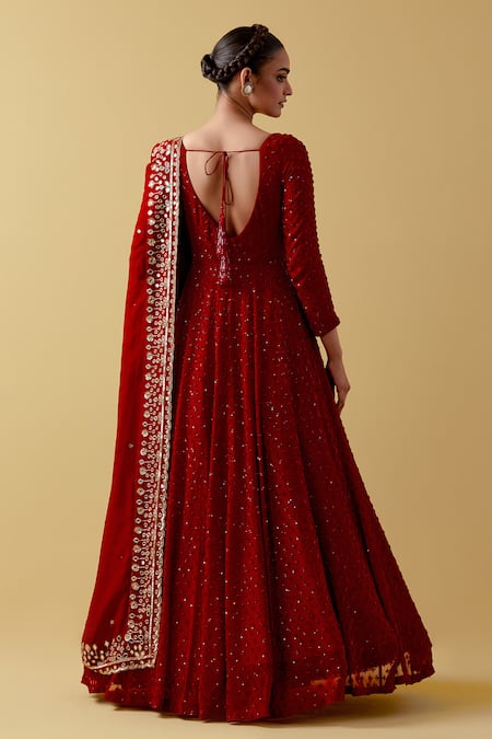 Ikshita Choudhary Red Hand Embroidered Anarkali Set