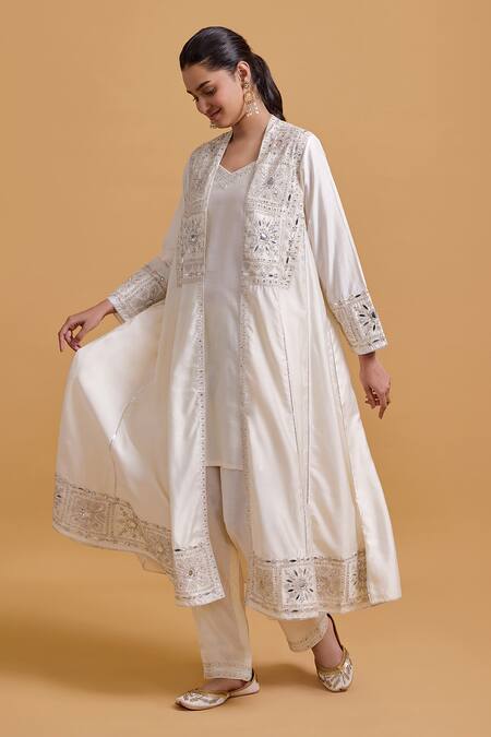 Buy Gulabo By Abu Sandeep Off White Modal, Chanderi Sequins, Embroidery Designer Jacket Kurta Pant Set Online at Aza Fashions Buy_Gulabo By Abu Sandeep_Off White Modal, Chanderi Sequins, Embroidery Designer Jacket Kurta Pant Set _Online_at_Aza_Fashions