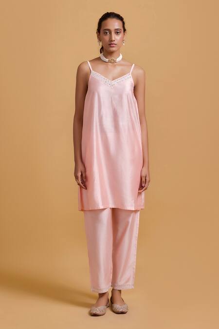 Buy Gulabo By Abu Sandeep Pink Modal, Chanderi Embroidery, Mirrors Round Neck, Jacket Set Online at Aza Fashions Buy_Gulabo By Abu Sandeep_Pink Modal, Chanderi Embroidery, Mirrors Round Neck, Jacket Set _Online_at_Aza_Fashions