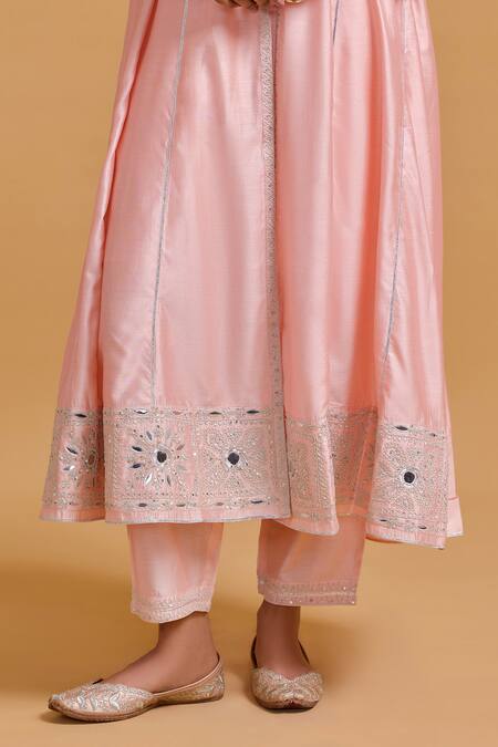 Gulabo By Abu Sandeep Pink Modal, Chanderi Embroidery, Mirrors Round Neck, Jacket Set at Aza Fashions Gulabo By Abu Sandeep_Pink Modal, Chanderi Embroidery, Mirrors Round Neck, Jacket Set _at_Aza_Fashions