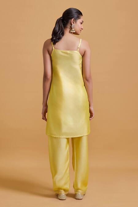 Gulabo By Abu Sandeep Yellow Modal, Chanderi Embroidery Round Neck, Kurta Set Online at Aza Fashions Gulabo By Abu Sandeep_Yellow Modal, Chanderi Embroidery Round Neck, Kurta Set _Online_at_Aza_Fashions