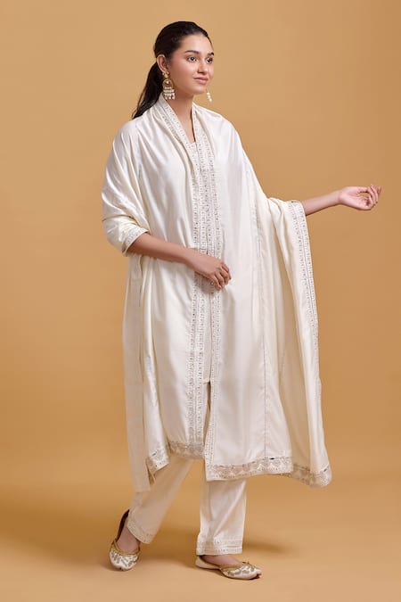 Gulabo By Abu Sandeep Off White Modal, Chanderi Embroidery Dupatta 