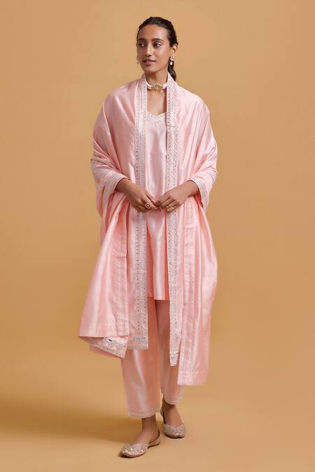 Gulabo By Abu Sandeep Pink Modal, Chanderi Embroidery Dupatta Online at Aza Fashions Gulabo By Abu Sandeep_Pink Modal, Chanderi Embroidery Dupatta _Online_at_Aza_Fashions