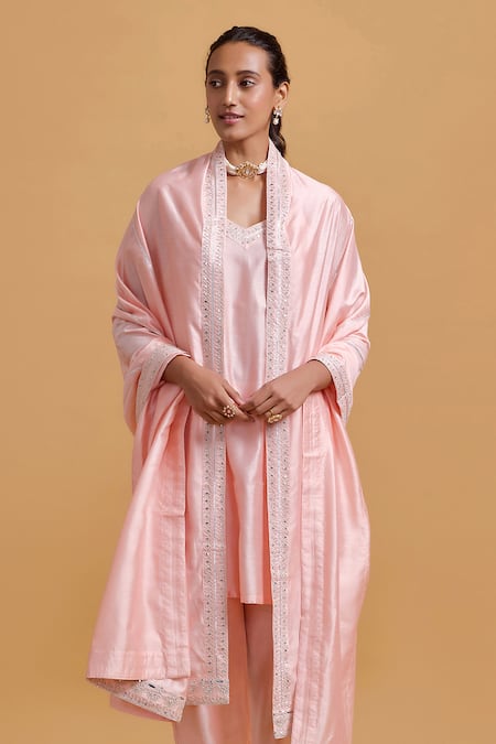 Gulabo By Abu Sandeep Pink Modal, Chanderi Embroidery Dupatta 