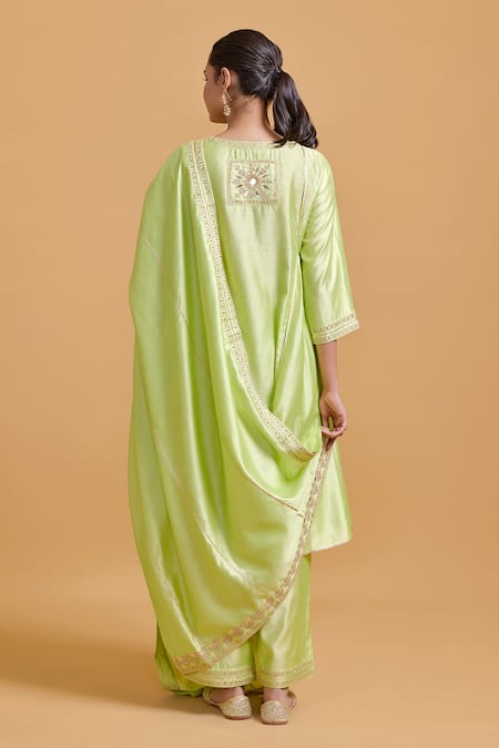 Shop Gulabo By Abu Sandeep Pink Modal, Chanderi Embroidery Pista Green Dupatta at Aza Fashions Shop_Gulabo By Abu Sandeep_Pink Modal, Chanderi Embroidery Pista Green Dupatta _at_Aza_Fashions