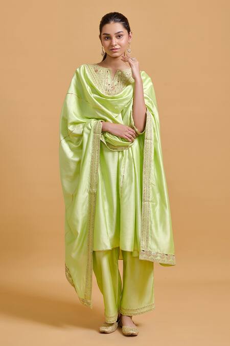 Gulabo By Abu Sandeep Pink Modal, Chanderi Embroidery Pista Green Dupatta Online at Aza Fashions Gulabo By Abu Sandeep_Pink Modal, Chanderi Embroidery Pista Green Dupatta _Online_at_Aza_Fashions