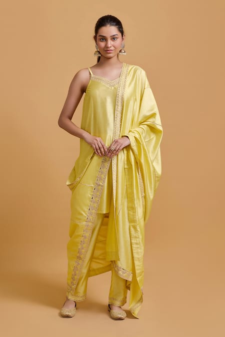 Gulabo By Abu Sandeep Yellow Modal, Chanderi Embroidery Dupatta 