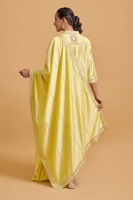 Shop_Gulabo By Abu Sandeep_Yellow Modal, Chanderi Embroidery Dupatta _at_Aza_Fashions