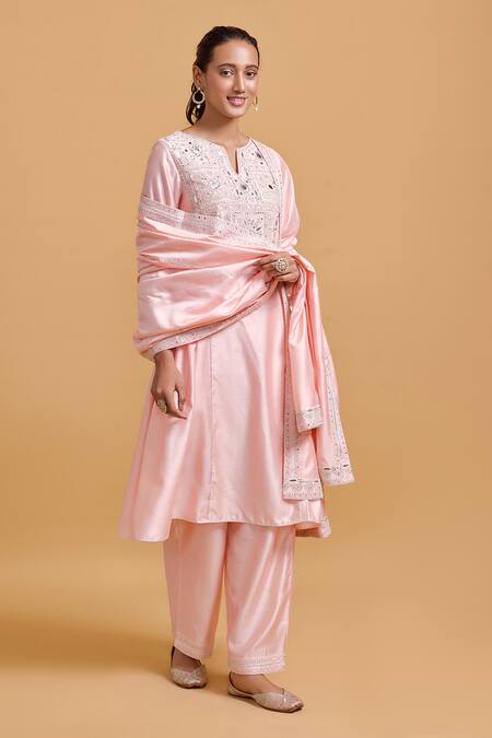 Buy Gulabo By Abu Sandeep Pink Modal, Chanderi Sequins Split V-neck Embroidered Kurta Set Online at Aza Fashions Buy_Gulabo By Abu Sandeep_Pink Modal, Chanderi Sequins Split V-neck Embroidered Kurta Set _Online_at_Aza_Fashions