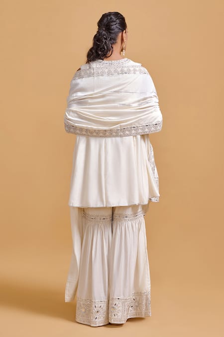 Shop Gulabo By Abu Sandeep Off White Modal, Chanderi Embroidery Round Neck Kurta And Gharara Set at Aza Fashions Shop_Gulabo By Abu Sandeep_Off White Modal, Chanderi Embroidery Round Neck Kurta And Gharara Set _at_Aza_Fashions