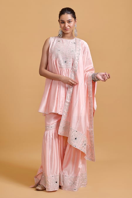 Buy Gulabo By Abu Sandeep Pink Modal, Chanderi Sequins, Mirrors Round Neck Designer Kurta And Gharara Set Online at Aza Fashions Buy_Gulabo By Abu Sandeep_Pink Modal, Chanderi Sequins, Mirrors Round Neck Designer Kurta And Gharara Set _Online_at_Aza_Fashions