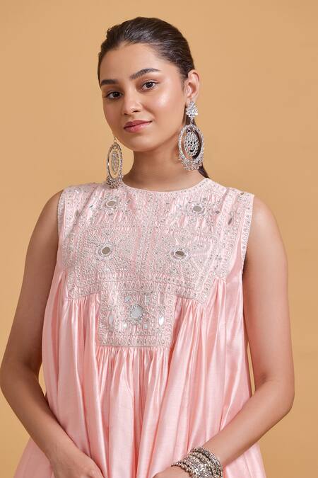 Buy Gulabo By Abu Sandeep Pink Modal, Chanderi Sequins, Mirrors Round Neck Designer Kurta And Gharara Set Buy_Gulabo By Abu Sandeep_Pink Modal, Chanderi Sequins, Mirrors Round Neck Designer Kurta And Gharara Set