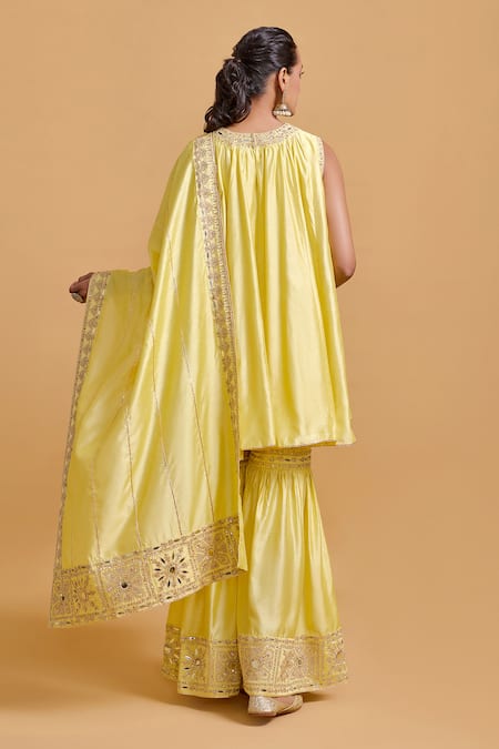 Shop Gulabo By Abu Sandeep Yellow Modal, Chanderi Sequins, Beads, Embroidery Designer Kurta And Gharara Set at Aza Fashions Shop_Gulabo By Abu Sandeep_Yellow Modal, Chanderi Sequins, Beads, Embroidery Designer Kurta And Gharara Set _at_Aza_Fashions