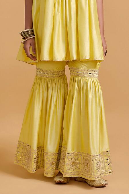 Buy Gulabo By Abu Sandeep Yellow Modal, Chanderi Sequins, Beads, Embroidery Designer Kurta And Gharara Set Online at Aza Fashions Buy_Gulabo By Abu Sandeep_Yellow Modal, Chanderi Sequins, Beads, Embroidery Designer Kurta And Gharara Set _Online_at_Aza_Fashions