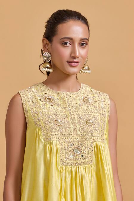 Buy Gulabo By Abu Sandeep Yellow Modal, Chanderi Sequins, Beads, Embroidery Designer Kurta And Gharara Set Buy_Gulabo By Abu Sandeep_Yellow Modal, Chanderi Sequins, Beads, Embroidery Designer Kurta And Gharara Set