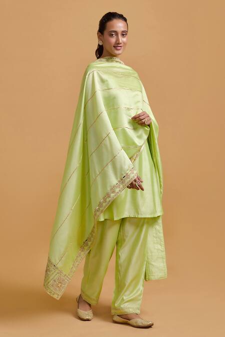Gulabo By Abu Sandeep Green Modal, Chanderi Embroidery Pista Dupatta Online at Aza Fashions Gulabo By Abu Sandeep_Green Modal, Chanderi Embroidery Pista Dupatta _Online_at_Aza_Fashions
