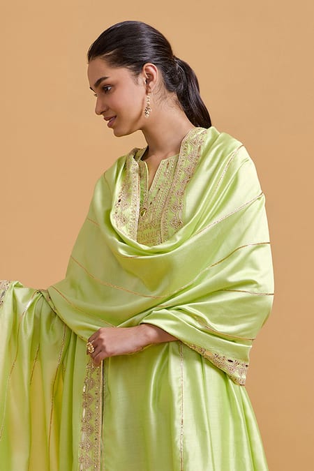 Buy Gulabo By Abu Sandeep Green Modal, Chanderi Embroidery Pista Dupatta Online at Aza Fashions Buy_Gulabo By Abu Sandeep_Green Modal, Chanderi Embroidery Pista Dupatta _Online_at_Aza_Fashions