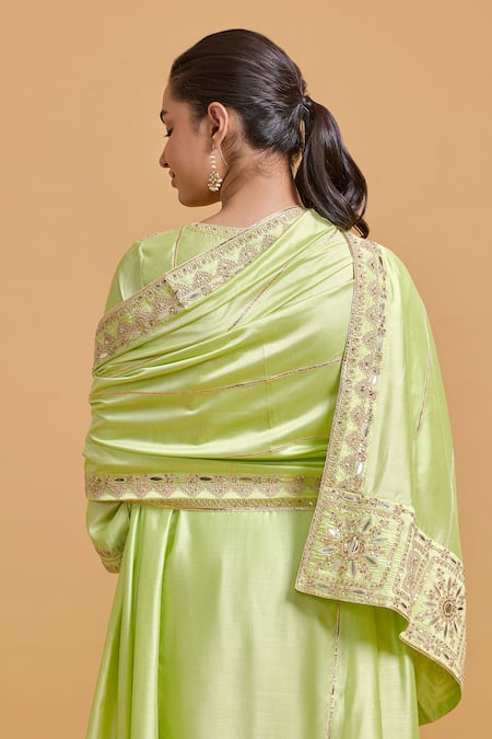 Shop Gulabo By Abu Sandeep Green Modal, Chanderi Embroidery Pista Dupatta at Aza Fashions Shop_Gulabo By Abu Sandeep_Green Modal, Chanderi Embroidery Pista Dupatta _at_Aza_Fashions