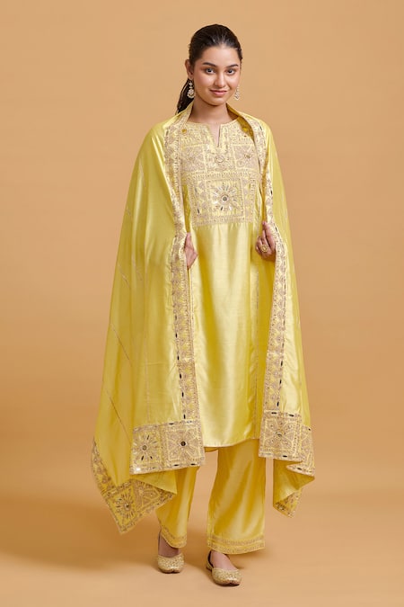 Gulabo By Abu Sandeep Yellow Modal, Chanderi Embroidery Dupatta Set 