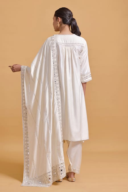 Shop Gulabo By Abu Sandeep Off White Modal, Chanderi Embroidery V-neck Designer Kurta And Salwar Set at Aza Fashions Shop_Gulabo By Abu Sandeep_Off White Modal, Chanderi Embroidery V-neck Designer Kurta And Salwar Set _at_Aza_Fashions