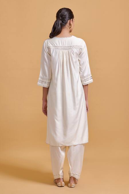 Buy Gulabo By Abu Sandeep Off White Modal, Chanderi Embroidery V-neck Designer Kurta And Salwar Set Online at Aza Fashions Buy_Gulabo By Abu Sandeep_Off White Modal, Chanderi Embroidery V-neck Designer Kurta And Salwar Set _Online_at_Aza_Fashions