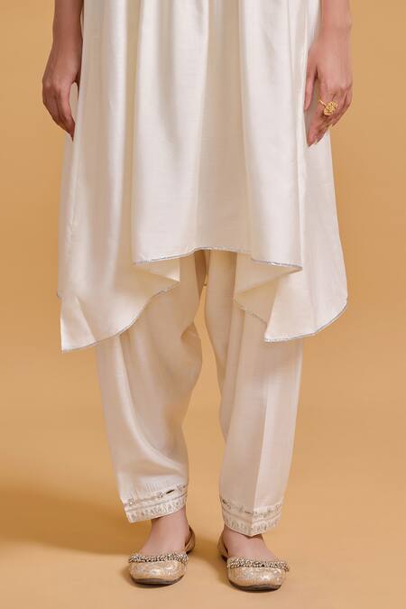 Shop Gulabo By Abu Sandeep Off White Modal, Chanderi Embroidery V-neck Designer Kurta And Salwar Set Online at Aza Fashions Shop_Gulabo By Abu Sandeep_Off White Modal, Chanderi Embroidery V-neck Designer Kurta And Salwar Set _Online_at_Aza_Fashions