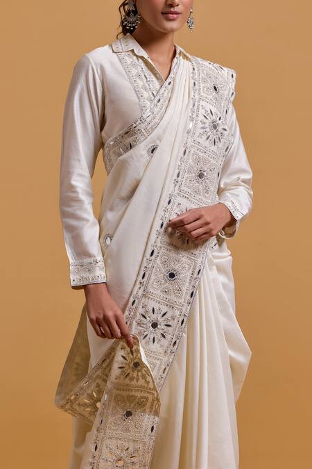 Gulabo By Abu Sandeep Off White Modal, Chanderi Sequins, Embroidery Designer Saree Online at Aza Fashions Gulabo By Abu Sandeep_Off White Modal, Chanderi Sequins, Embroidery Designer Saree _Online_at_Aza_Fashions